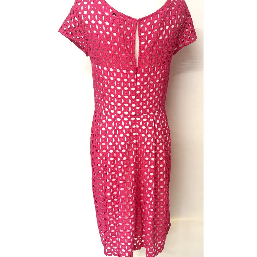 Betsey Johnson Hot Pink Eyelet Lace Fit Flare Dress Keyhole Back Size 10 - Picture 5 of 10